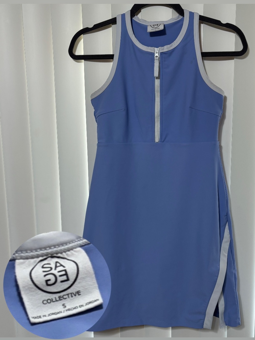 Sage Collective Womens Blue White Zip Front Sporty Dress Built-In Shorts S